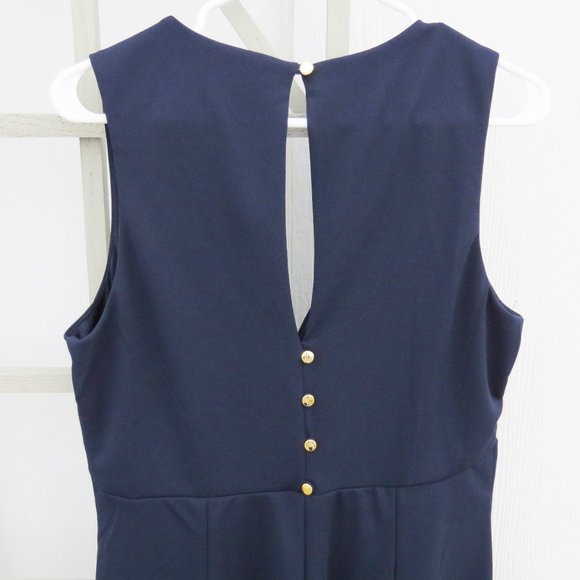 Emma & Michelle Navy Pleated Button Swing Dress - Picture 4 of 7